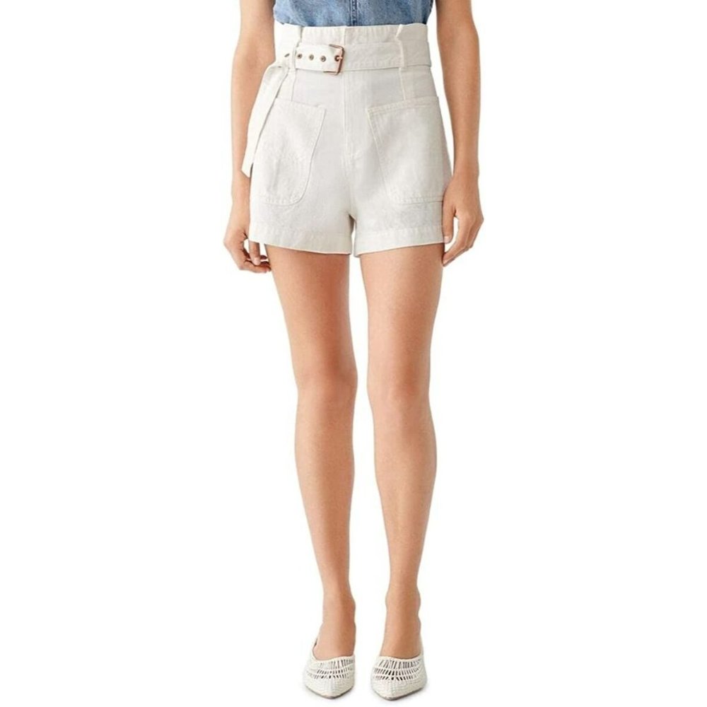 DL1961 Womens Paperbag Belted Denim Shorts Ivory Size 28